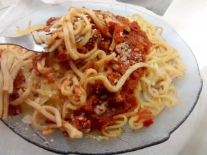 Spaghetti con salsa exquisita